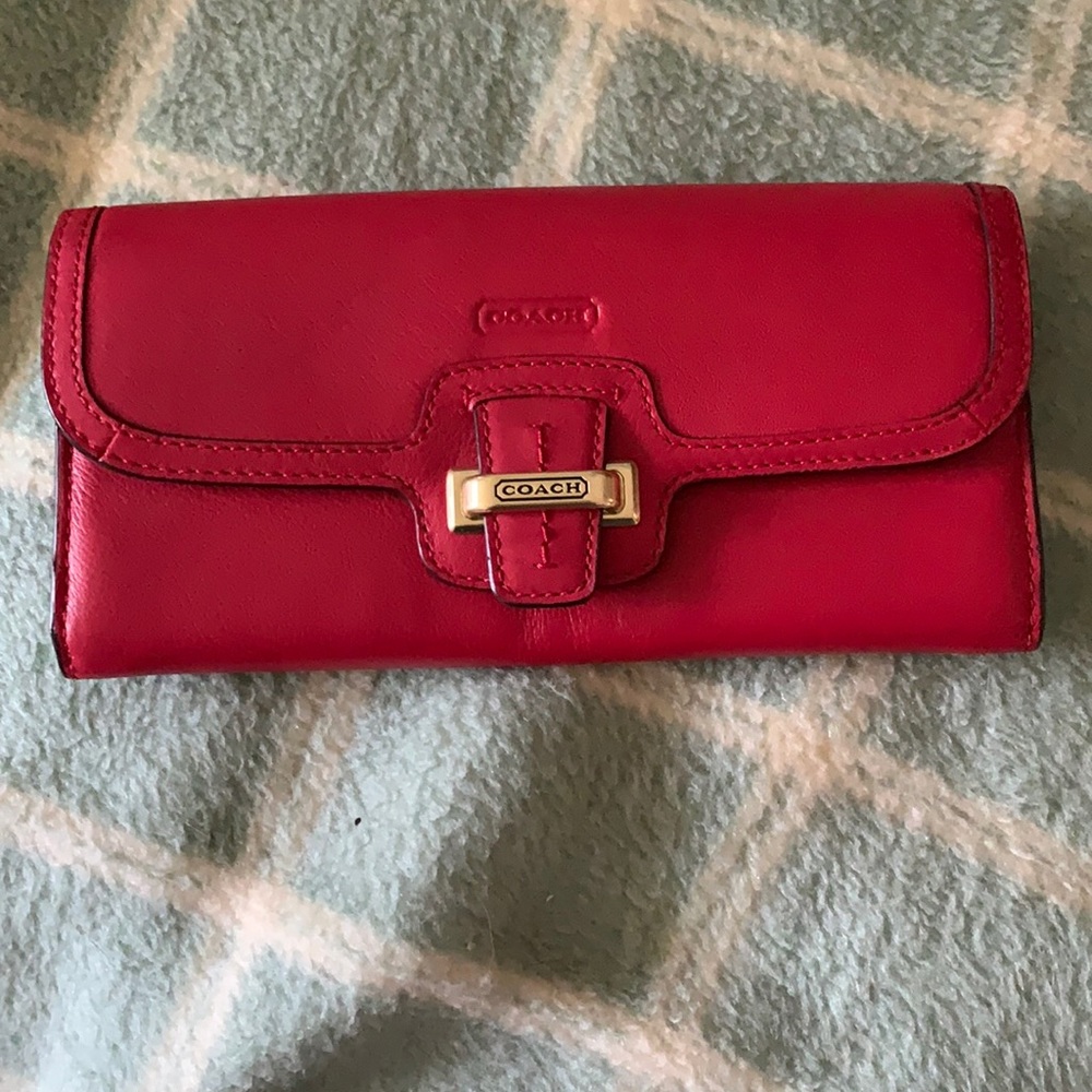 Coach Taylor Coral Colored Leather Flap Wallet
